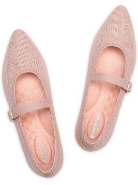 Women's Solid Pink Mesh Mary Jane Pointed Toe Lightweight Washable Flat Shoes